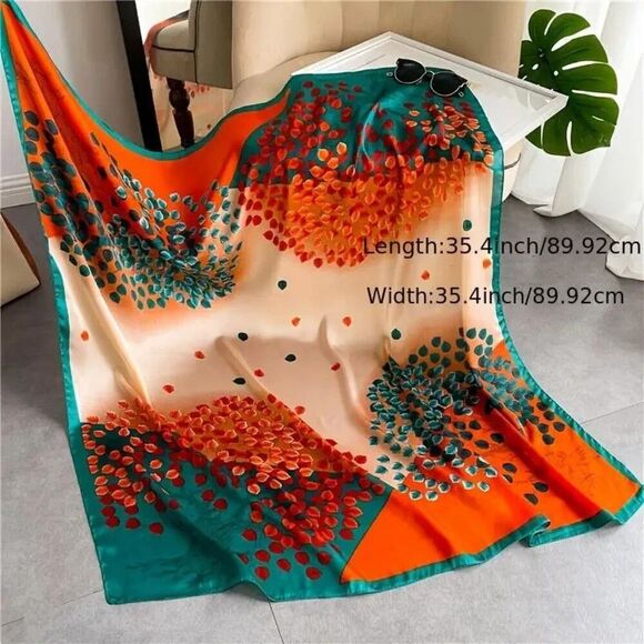 Boho Chic Retro Leaf Print Square Scarf - Durable Polyester, Versatile. - Picture 2 of 5